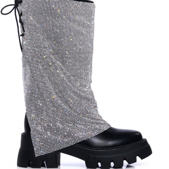 BLOOMFIELD RHINSTONE CRYSTAL BLING CHAINMAIL BOOTS - BLACK 7 - Picture 4 of 8